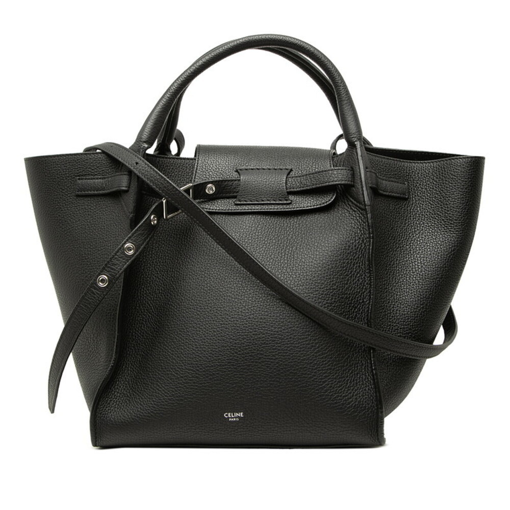 Celine Big Bag, Small Handbag, Tote Shoulder 2-Way, Black Leather, Women's CE...